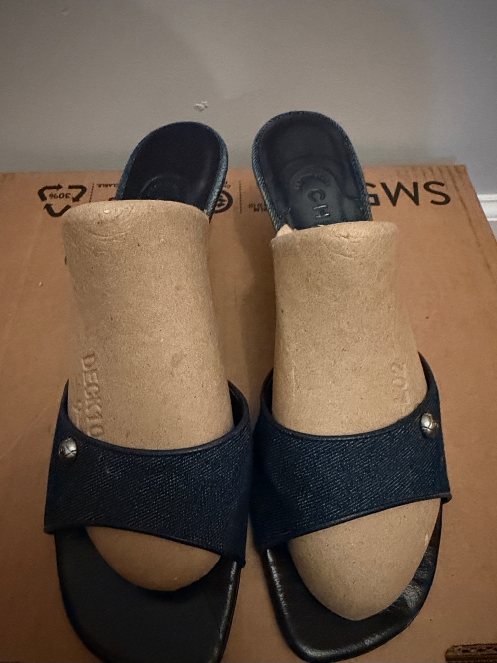 CHANEL Navy Open-Toe Slip-On Mules